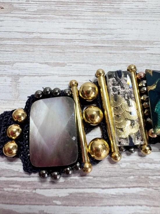 Nocturne chunky beaded Lisa bracelet gold tone bohemian - Picture 9 of 16